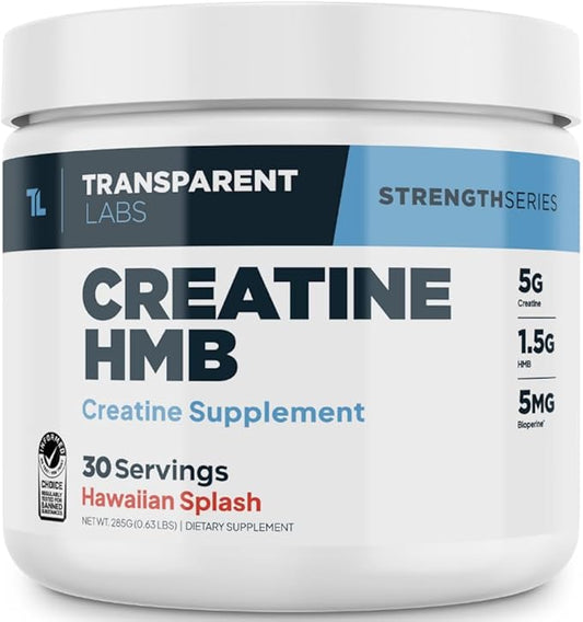 Transparent Labs Creatine HMB - Creatine Monohydrate Powder with HMB for Muscle Growth, Increased Strength, Enhanced Energy Output, and Improved Athletic Performance - 30 Servings, Hawaiian Splash
