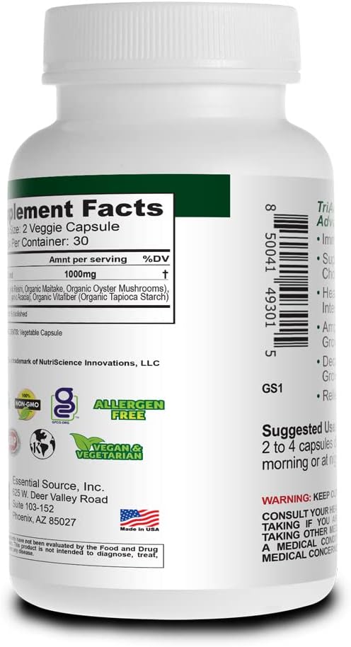 Triactive Prebiotics Capsules - Organic Tricelium Mushroom Blend, Pure Acacia, VitaFiber Prebiotic Supplement - Natural, Vegan, Non-GMO Prebiotics For Women & Men - 60 Veggie Capsules