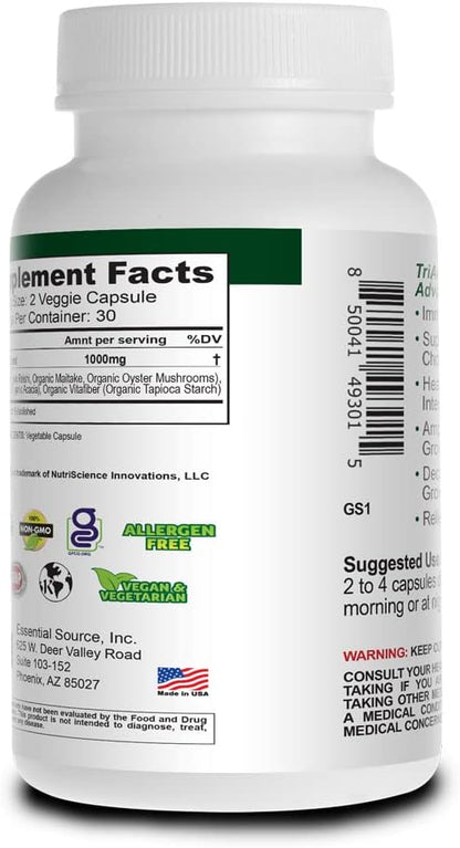 Triactive Prebiotics Capsules - Organic Tricelium Mushroom Blend, Pure Acacia, VitaFiber Prebiotic Supplement - Natural, Vegan, Non-GMO Prebiotics For Women & Men - 60 Veggie Capsules