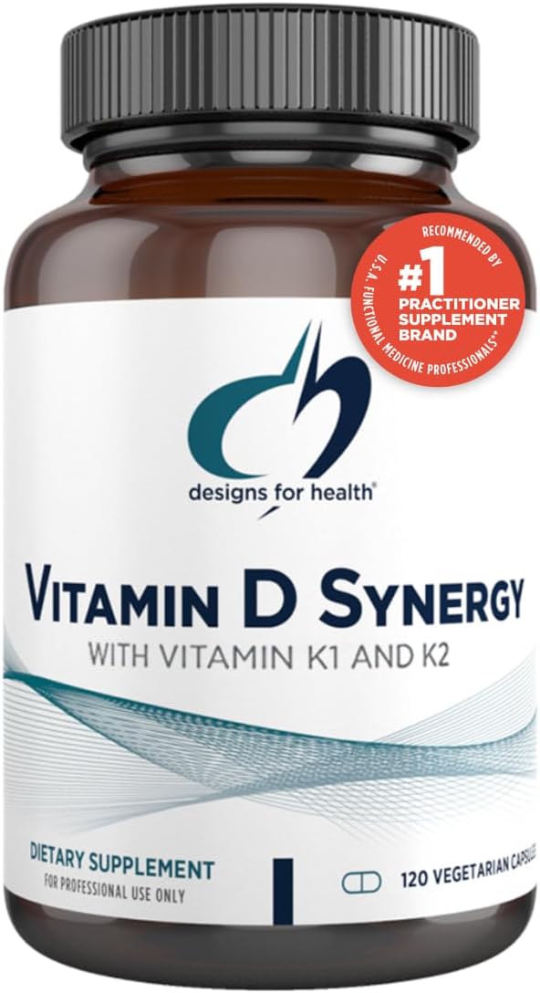 Designs for Health Vitamin D Synergy - 2000 IU Vitamin D with K Supplement - Supports Healthy Moods, Bone Health + Immune Health for Adults - VIT D3 + Vitamin K - Gluten Free + Non-GMO (120 Capsules)