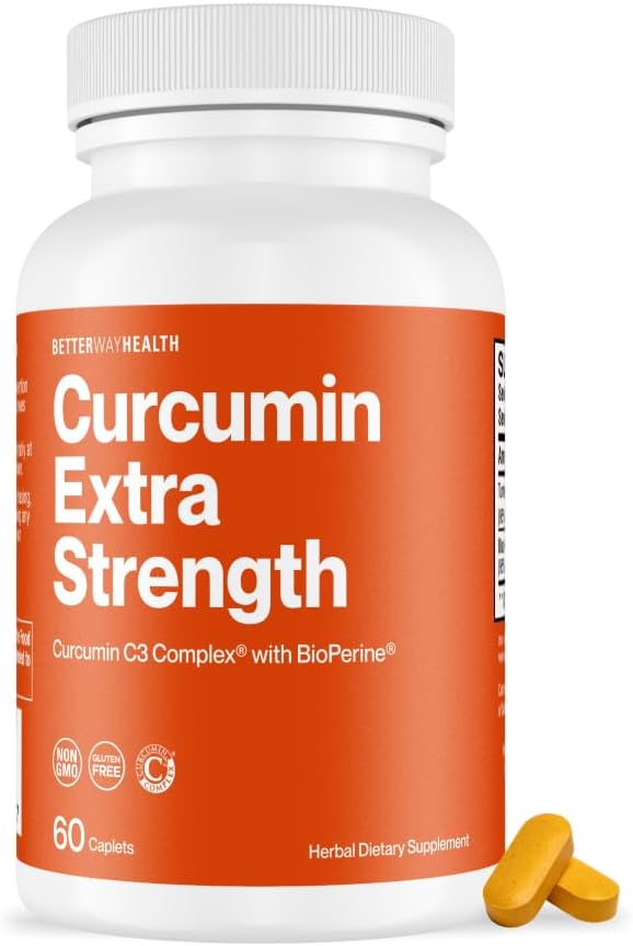 Better Way Health™ - Curcumin Extra Strength - Turmeric Curcumin C3® Complex + BioPerine® Black Pepper Extract - Promotes Joint & Immune Health - 1000mg/60 Caplets