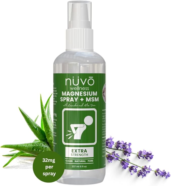 Magnesium Oil Spray with MSM and Aloe Vera - Extra Strength at 32mg per Spray - Lightly Scented with Lavender - 237 ml