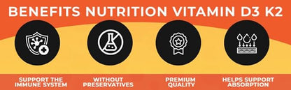 Vitamin D3 K2, 5000 IU Vitamin D3 and 100mcg K2 with Calcium for Bone, Muscle and Immune Support Supplement, Black Pepper Extract, Non-GMO Formula, 60 Capsules.