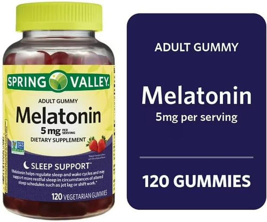 Spring Valley Melatonin Adult Gummy, 5 mg, Strawberry Flavor, 120 Count