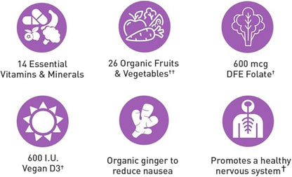 Realfood Organics Prenatal Multi - Before, During, & Post Pregnancy - Folate, D3 & Iron to Support Healthy Fetal Growth and Development*, Gentle on Stomach, Gluten-Free, Soy Free, 90 Tablets