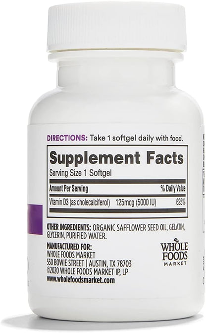 365 by Whole Foods Market, Vitamin D3 Softgels, 5000 IU, 120 CT