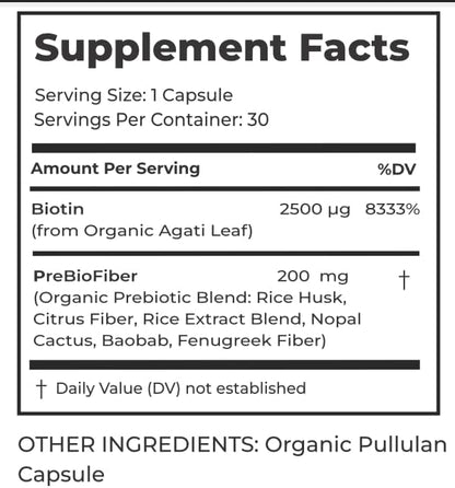 Organic Biotin Supplement 2500 mcg - Hair, Skin and Nails Vitamins for Women and Men - Vegan, Gluten-Free, Non-GMO - 30 Capsules, 1-Month Supply - Premium Dietary Supplement