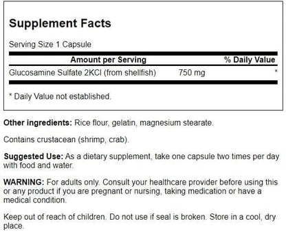 Swanson Mega Glucosamine Glucosamine Sulfate 2Kcl 750 Milligrams 120 Capsules