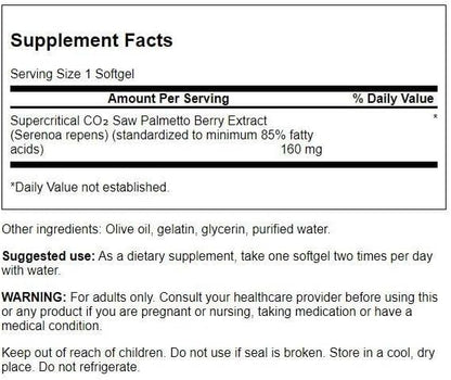 Swanson Saw Palmetto Men Prostate Health Hormone Support Urinary Health 160 Milligrams 120 Sgels
