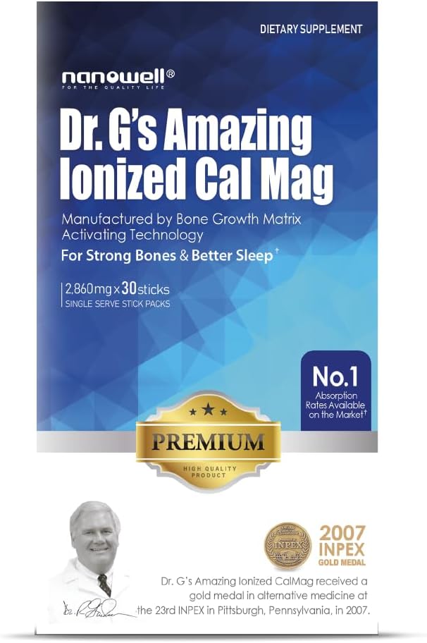 Dr. G's Amazing Ionized Cal Mag 2,860mg (Premium) - Bone Strength and Bone Health Supplement with Ionized Calcium & Magnesium Powder Stick Packs - 30 Sticks x 1 Pack (30 Count)
