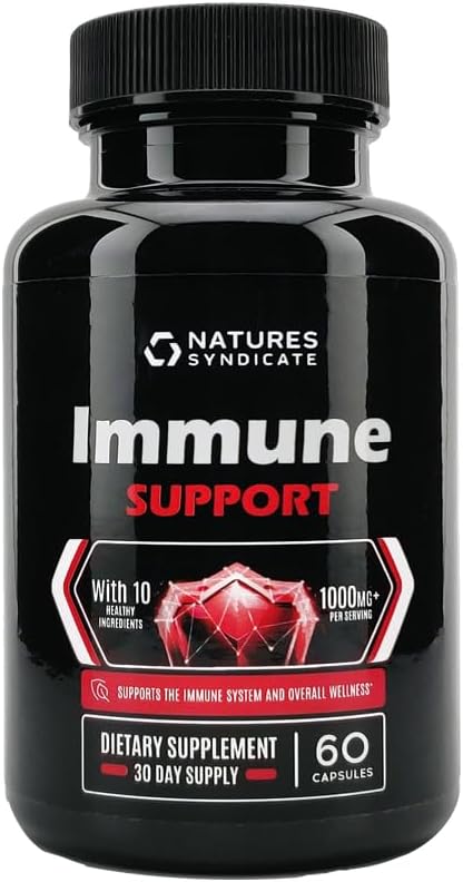Immune Support Supplement - 10-in-1 with Echinacea, Elderberry, Garlic, Turmeric with Zinc, Vitamin C, E, B6 & L-Glutamine, 4.8 Billion CFU Probiotic for Adults