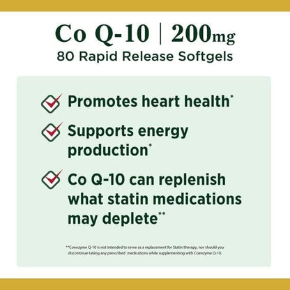 Nature's Bounty Co Q-10 200 mg Rapid Release Softgels Supports Cadiovascular Health 80 Ea (Pack of 4)