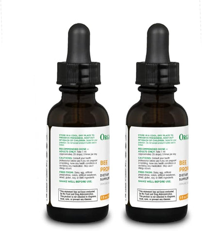 Organika Bee Propolis Tincture 30 ml x 2 Pack: Clean and Vegan Propolis Extract for Immune Defenses, Throat, and Breath - Free of Gluten, GMO, & Artificial Flavors - 20 Day Prop Drops Supply