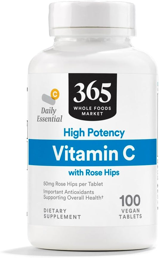 365 by Whole Foods Market, High Potency Vitamin C with Rose Hips, Vegan, 100 Tablets
