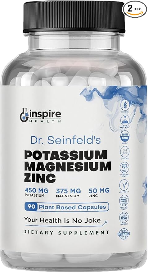 Magnesium Potassium Supplements w/Zinc - 90 Capsules (Pack of 2 Bottles)