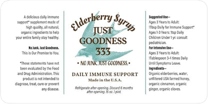 All Natural Elderberry Syrup (16 fl oz) for Adults and Kids, Daily Immune Support Herbal Supplement with Antioxidants, Organic Sambucus Elderberry