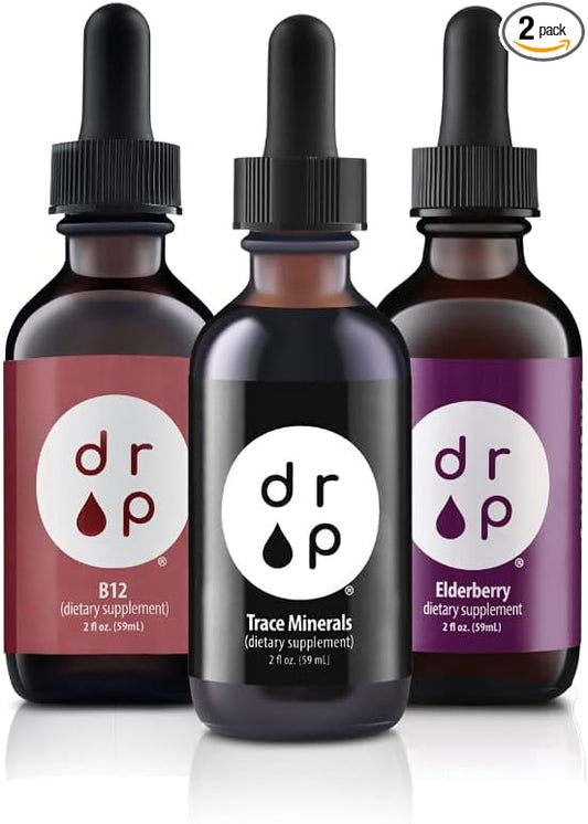 Drop Supplements Organic Trace Mineral Drops, Elderberry Drops and Vitamin B12 Drops Bundle