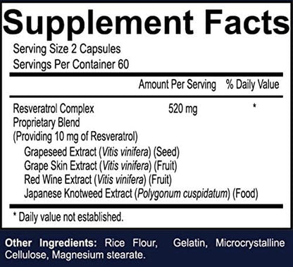 Resveratrol Complex Potent Antioxidants, 120 Capsules, 60 Days