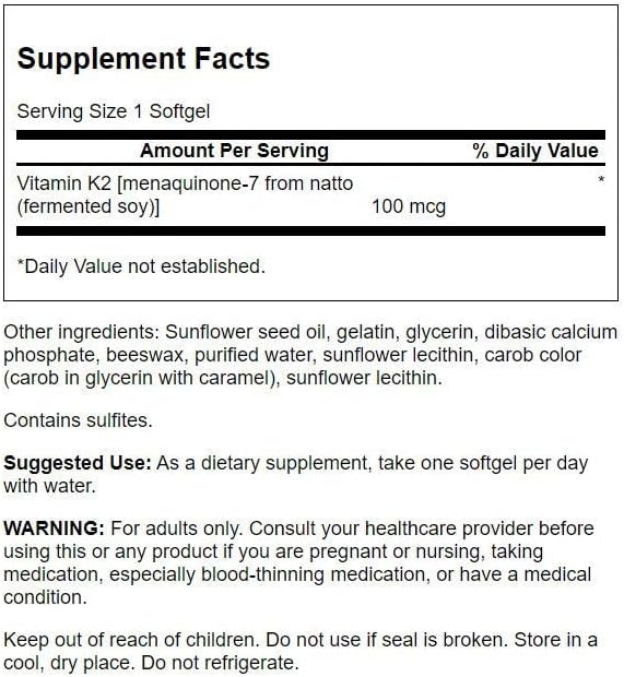 Swanson Vitamin K2 (Menaquinone-7) - Vitamin Supplement Supporting Cardiovascular and Bone Health - Made from Japanese Natto to Help Regulate Calcium - (30 Softgels, 100mcg Each) (4 Pack)