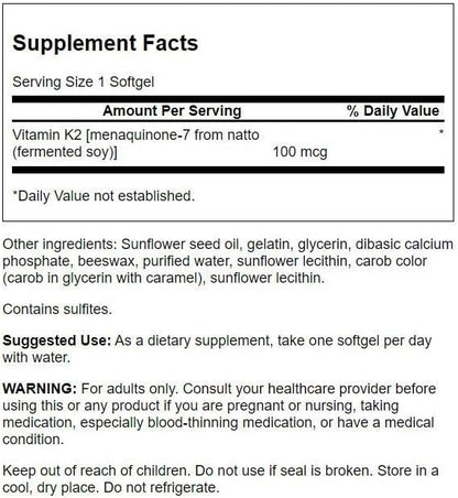 Swanson Vitamin K2 (Menaquinone-7) - Vitamin Supplement Supporting Cardiovascular and Bone Health - Made from Japanese Natto to Help Regulate Calcium - (30 Softgels, 100mcg Each) (4 Pack)