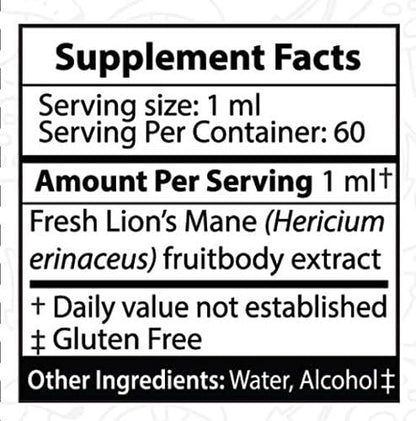 Lions Mane Dual Liquid Extract/Tincture | Organic Fruiting Bodies only | Grown in USA | Highly Concentrated | Memory, Focus, Immunity | No Grain/Filler
