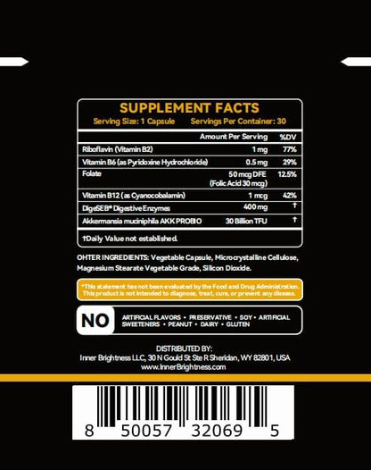 Akkermansia Probiotic, GLP-1 Supplement for Gut Health & Digestion, DigeSEB Digestive Enzymes & Vitamin B Complex - 30 Billion TFU, Third-Party Tested, 5 Capsules