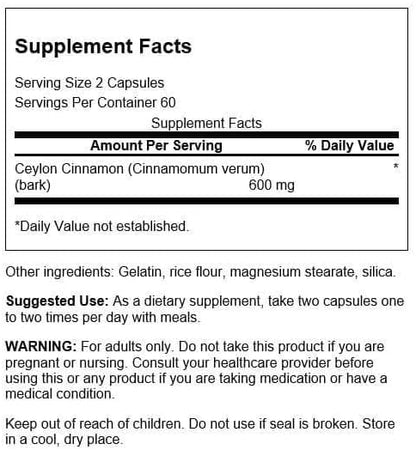 Swanson Full Spectrum True Cinnamon - Herbal Supplement - (120 Capsules, 300mg Each)