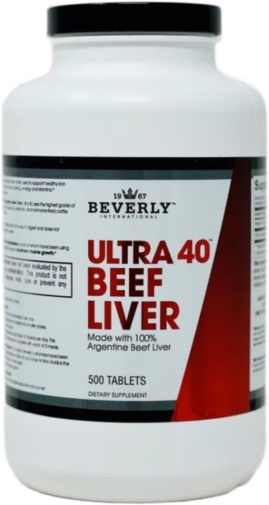 Beverly International Ultra 40 Grass Fed Desiccated Beef Liver, 500 Tab. Golden-era Secret for Boosting Muscle Growth, Stamina and Performance Naturally. Break Through Those Sticking Points-Endurance