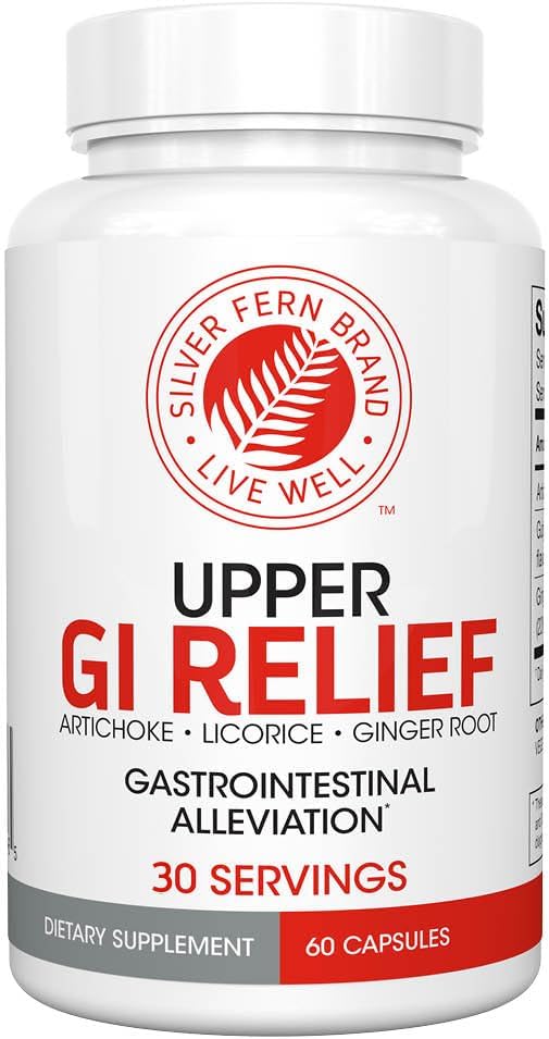 Silver Fern GI Relief - Natural Herbal Supplement - All Natural with Artichoke Leaf Extract, Ginger Root Extract, and GutGuard Licorice Flavonoids (1 Bottle - 60 Capsules - 30 Day Supply)