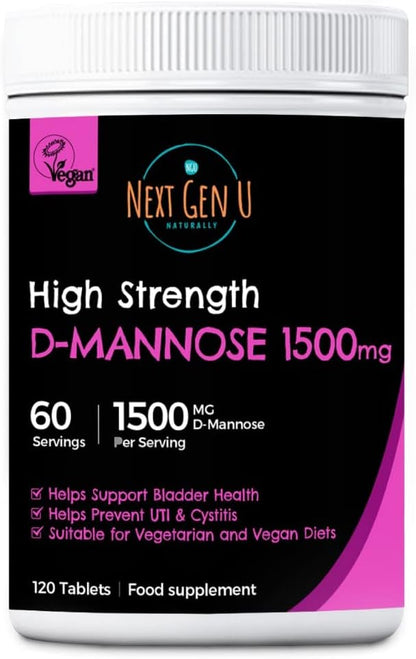 D Mannose - 1500 mg - Health Food & Dietary Supplement - 120 Vegan Caplets - May Help Support a Healthy Urinary Tract & Bladder - by NextGenU