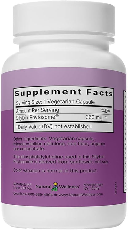 Natural Wellness UltraThistle® Advanced Milk Thistle Liver Support - 1080mg Silybin Phytosome Patented Formula (No Soy) - Herbal Liver Cleanse & Detox Supplement, 30-Day Supply Care