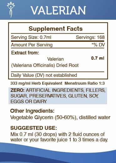 Secrets of the Tribe Valerian Alcohol-Free Liquid Extract, Valerian (Valeriana Officinalis) Dried Root Tincture Supplement (4 FL OZ)