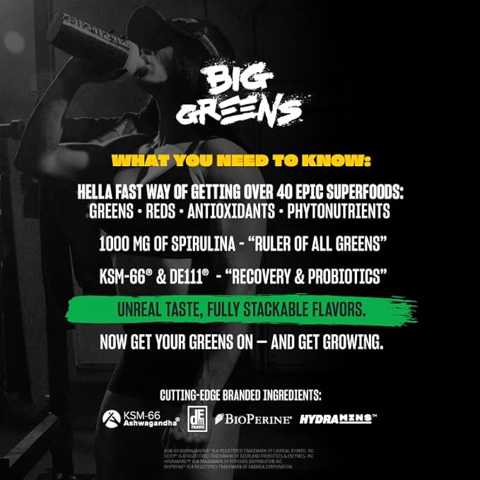 Mutant Big Greens | Green Supplement | Over 40 superfoods Land & Sea Greens – Reds, Antioxidants, phytonutrients, 1000mg spirulina – Pre & Probiotic Blend | 30 Serving – Just Chocolate