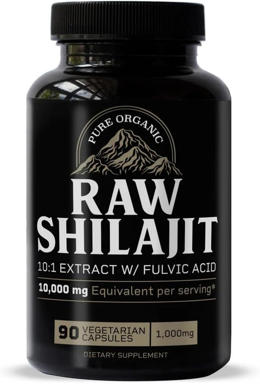 Highest Grade Shilajit with 85+ Trace Minerals (90 Vegan Capsules, 1000mg 10:1 Gold Standard Extract per Serving) with Fulvic Acid for Powerful Energy and Immune Support.