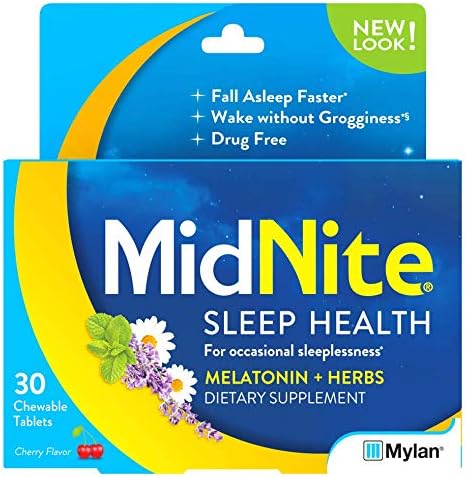 MidNite Natural Sleep Supplement, Chewable Tablets, Cherry Flavored, 30 Count (Pack of 2)