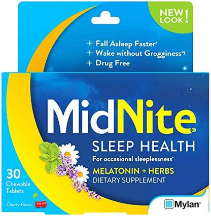 MidNite Natural Sleep Supplement, Chewable Tablets, Cherry Flavored, 30 Count (Pack of 2)