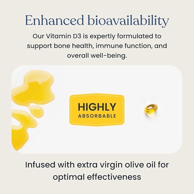 Better Way Health™ - High Potency Vitamin D3 Supplement - Immune & Bone Health Support - Non-GMO & Dairy-Free - 5,000 IU/120 Softgels