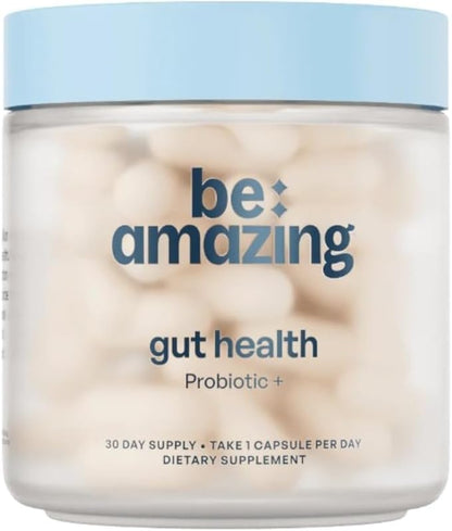 Be Amazing Gut Health Probiotic+ | Digestive Enzymes, 10 Billion CFU, 8 Probiotics Strands, Improves Skin | Reduce Bloating & Supports Regularity for Women & Men | Vegan, Gluten Free | 30 Capsules