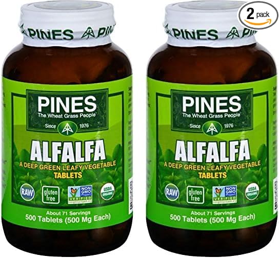 Pines Organic Alfalfa Tablets - 500 per Pack - 1 Each. (Pack of 2)
