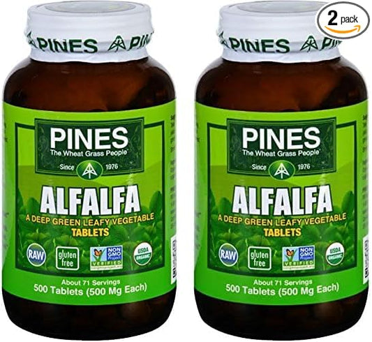 Pines Organic Alfalfa Tablets - 500 per Pack - 1 Each. (Pack of 2)