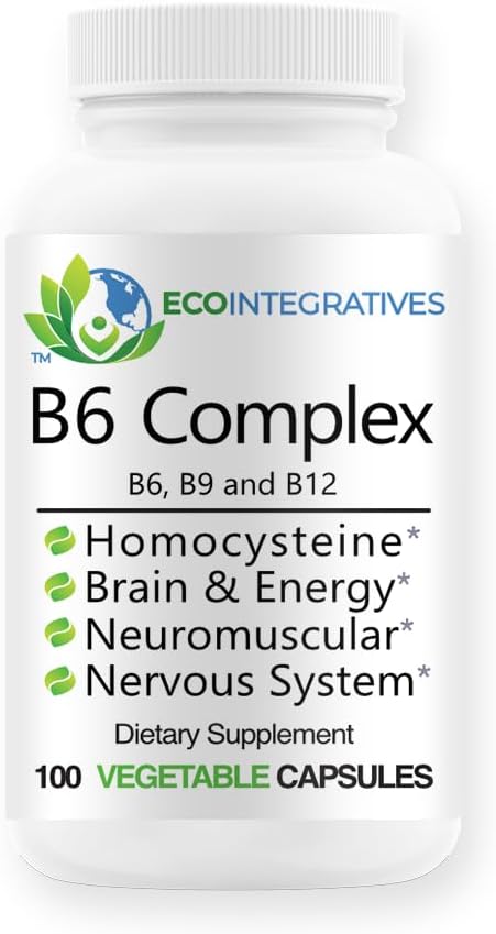B6 Complex Vegan Vitamin B6, B9 Folate, B12 Methylcobalamin Supports Cardiovascular, Neuromuscular, Nervous System, Homocysteine, Energy, Blood Cell & Bone Health 100 Caps
