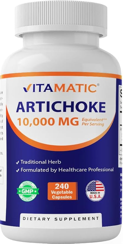 Vitamatic Artichoke Extract Vegetable Capsules 1000mg 240 Count - 10:1 Extract 1000 mg - Non-GMO, Gluten Free Supplement - Made in The USA