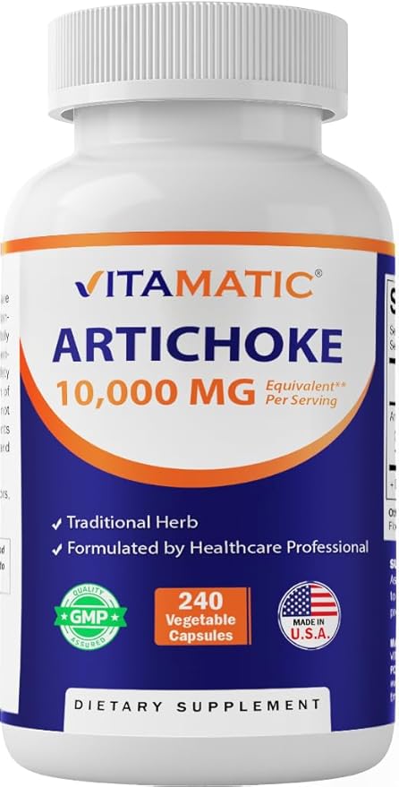 Vitamatic Artichoke Extract Vegetable Capsules 1000mg 240 Count - 10:1 Extract 1000 mg - Non-GMO, Gluten Free Supplement - Made in The USA