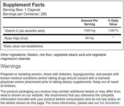 Vitacost Vitamin C with Rose Hips - 1000 mg - 250 Capsules