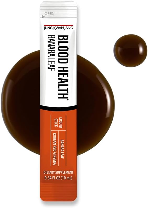 JungKwanJang Blood Health Banaba Leaf Extract (100mg), Carob Pods, Korean Red Ginseng Everytime Extract Sticks for Circulation, Post Meal, Energy, 10 Count