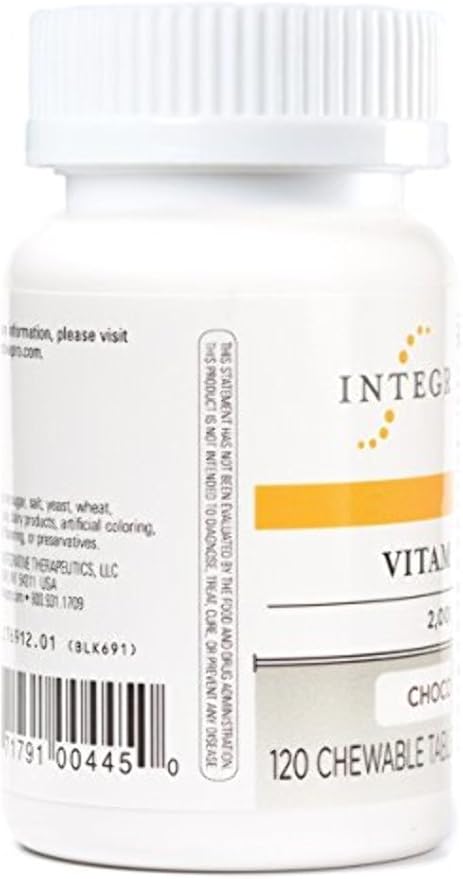 Integrative Therapeutics Vitamin D3 50 mcg (2,000 IU) - Immune System and Bone Health Support Supplement* - Gluten Free - Dairy Free - Chocolate Flavored - 120 Chewable Tablets