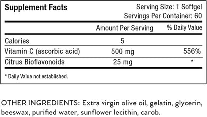 Nutri-Rich Vitamin C Supplement Ascorbic Acid 500mg for Adults, 25 mg Bioflavonoids, Immune Support Vitamin, Antioxidant Support, Gluten Free, 60 Softgels, 2 Month Supply