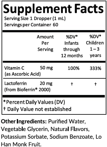 Kiddivit Baby Lactoferrin Liquid Drops - 60 Daily Servings, 2 Fl Oz (60 mL) - Inulin Fortified (Prebiotic, Dietary Fiber) - Sugar Free, Gluten Free, Vegetarian Friendly