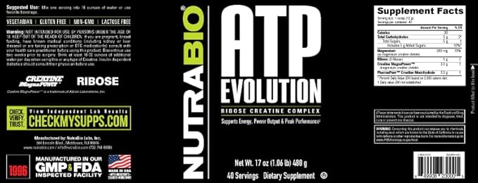 NutraBio ATP Evolution, Supercharged Muscle Recovery, 500g Powder - 40 Servings