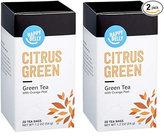 Amazon Brand - Happy Belly Citrus Green Tea Bags, 20 Count (Pack of 2)
